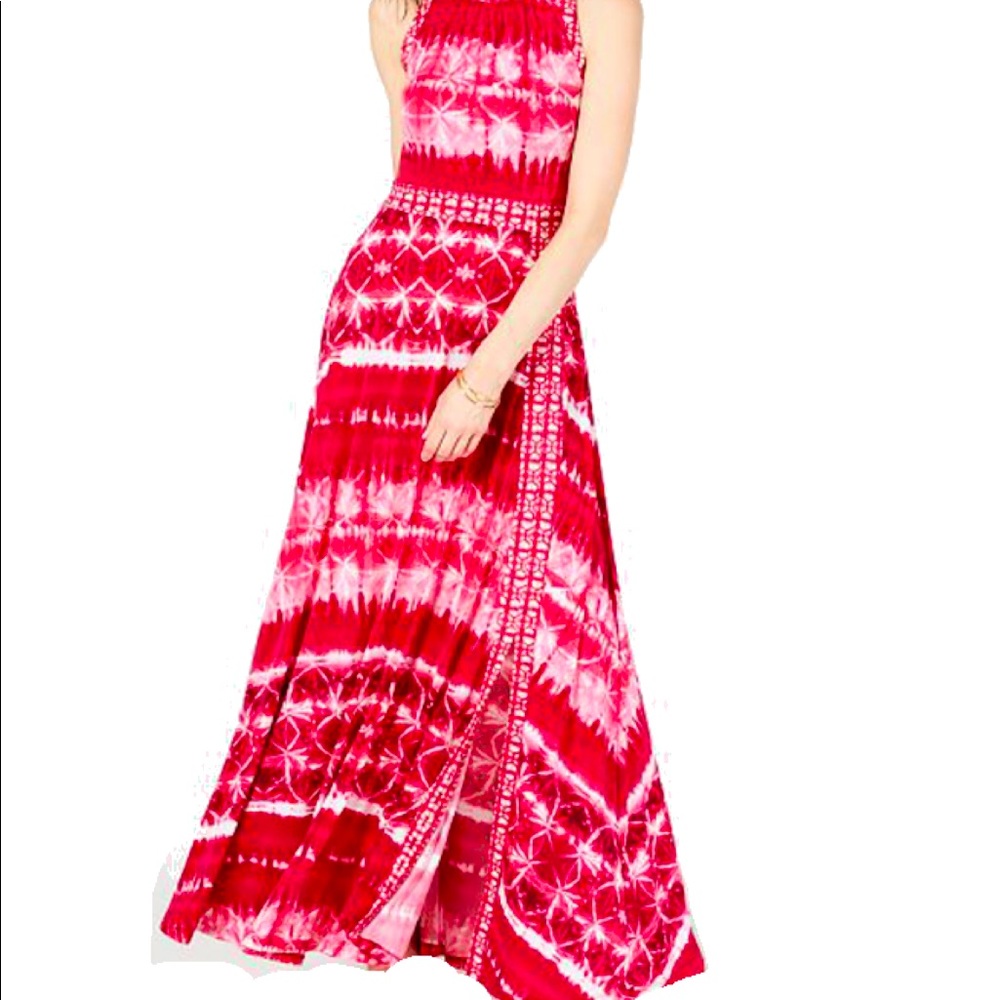 Fuchsia and White TieDye Print Maxi Dress